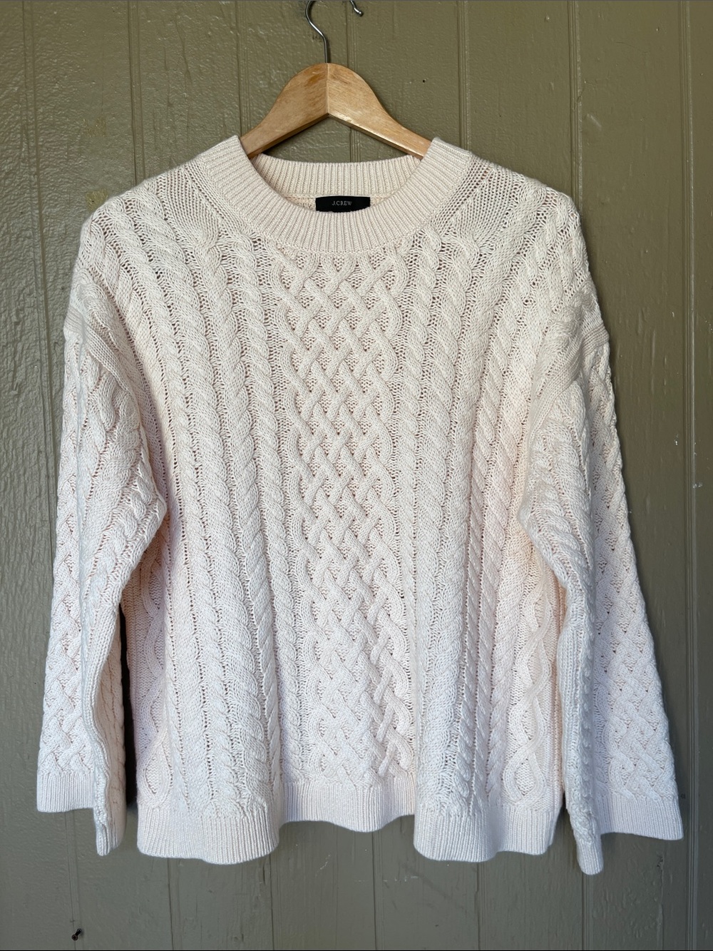 J. Crew Cream Cable Knit Crew Sweater Size M